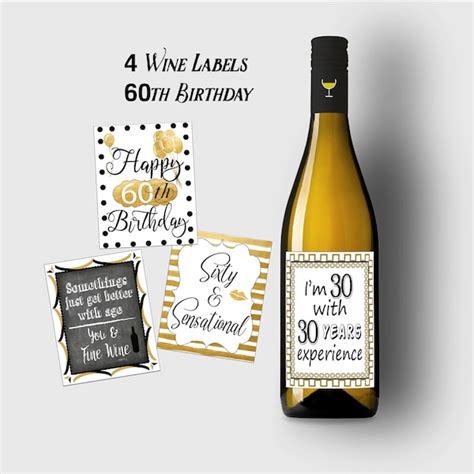 60th Birthday Wine Bottle Labels Etsy