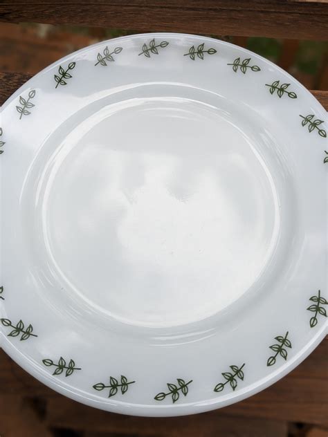 Vintage Pyrex Dinner Plates Green Leaf Patternset Of 9 Etsy