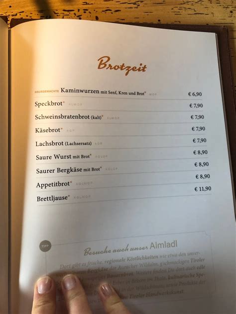 Speisekarte Von Wochenbrunner Alm Restaurant Ellmau