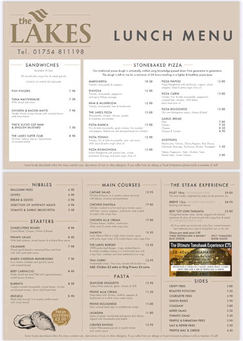 The Lakes Restaurant Burgh Le Marsh S Full Menu Online