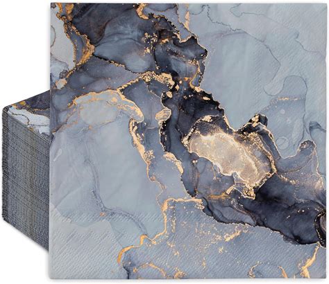 Amazon Anydesign Pcs Marble Paper Napkins Blue Gold Marbleized