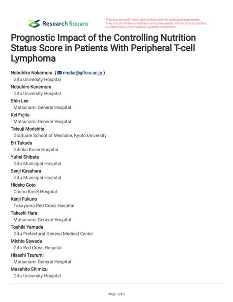 PDF Prognostic Impact Of The Controlling Nutrition Status Score In