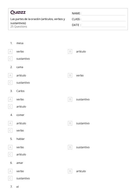 Partes De La Oraci N Hojas De Trabajo Para Grado En Quizizz 15399 Hot