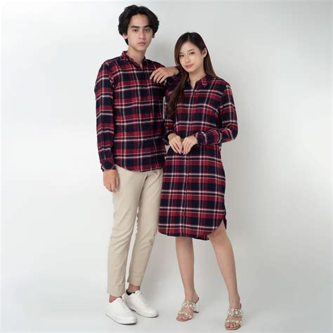 Jual Benhill Kemeja Tunik Couple Flannel Kotak Merah