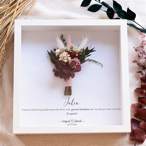 Cuadro Con Ramillete De Flores Preservadas Y Dedicatoria Personalizada