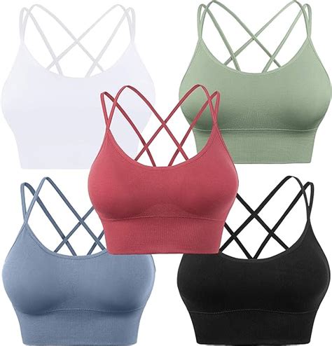 Evercute Cross Back Sport Bras Padded Strappy Criss Cross Cropped Bras