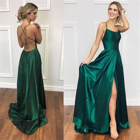 Simple Dark Green Halter Satin Prom Dress Vestidosprom Trendy Prom