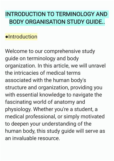 SOLUTION Introductionto Terminology And Body Organisation Study Guide