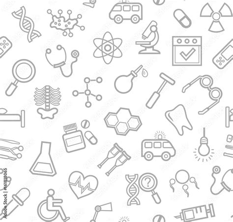 Medicine White Background Seamless Contour Icons Vector Medical