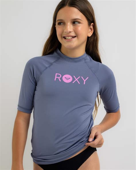 Shop Roxy Girls Essentials Short Sleeve Rash Vest In Wild Wind Fast