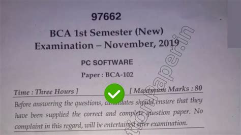 2019 Mdu BCA 1st Sem PC Software Question Paper YouTube