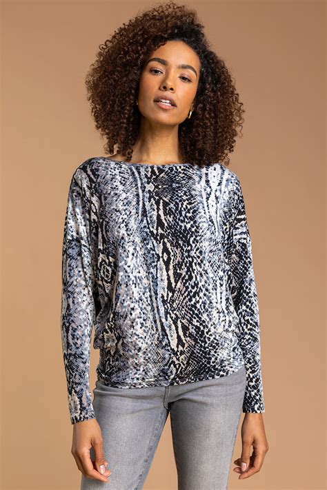 Abstract Animal Print Tunic Top In Steel Blue Roman Originals Uk