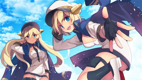 2girls Anthropomorphism Aqua Eyes Azur Lane Blonde Hair California