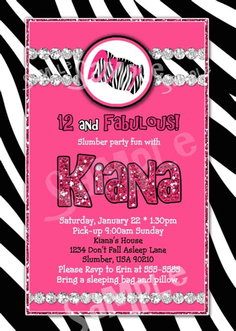 Personalized Slumber Party Invitation Sleepover Birthday Zebra Etsy