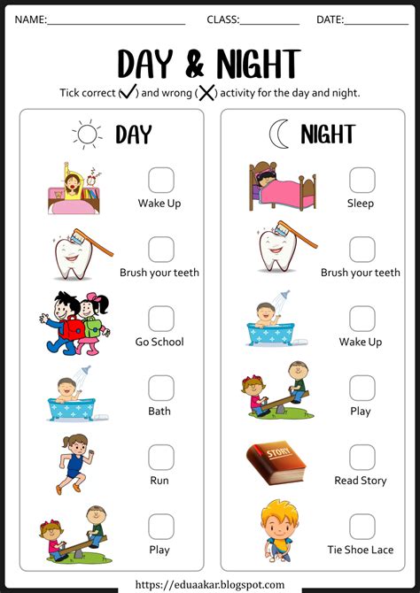 Exploring Day and Night: Fun Worksheets for Kids! | Fun worksheets for kids, English activities ...