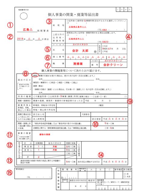 開業届出書の書き方・記載例開業届出書の書き方・記載例 黒田公認会計士事務所