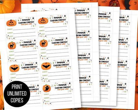 Printable Pumpkin Carving Contest Voting Ballot 3 5 X 2 5 Halloween