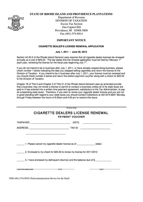 Cigarette Dealer S License Renewal Application Form