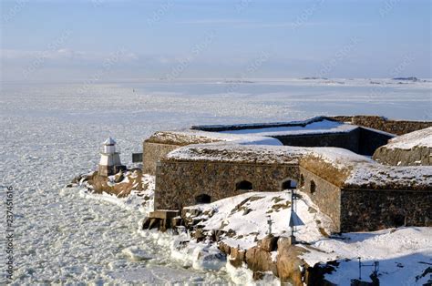 Suomenlinna castle and winter sea ice, Helsinki, Finland Stock Photo ...