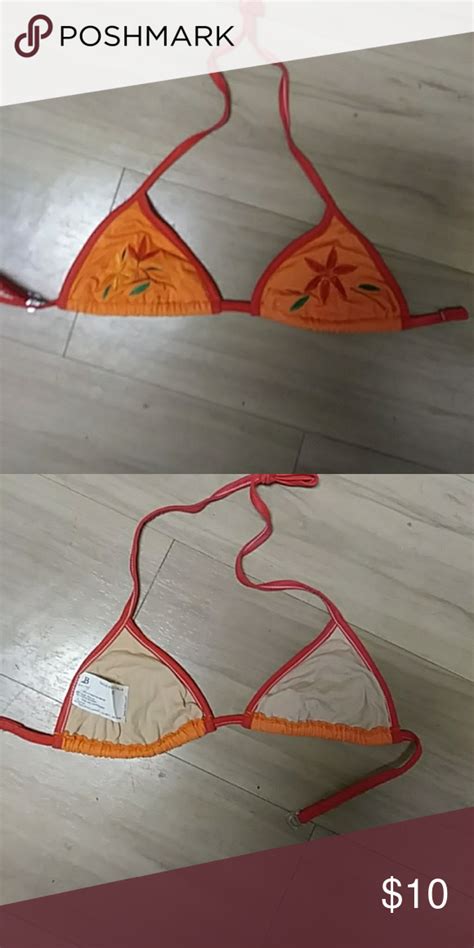 NWOT Baltex BIKINI TOP NWOT NEON ORANGE EMROIDED FLOWERS ON EACH SIDE