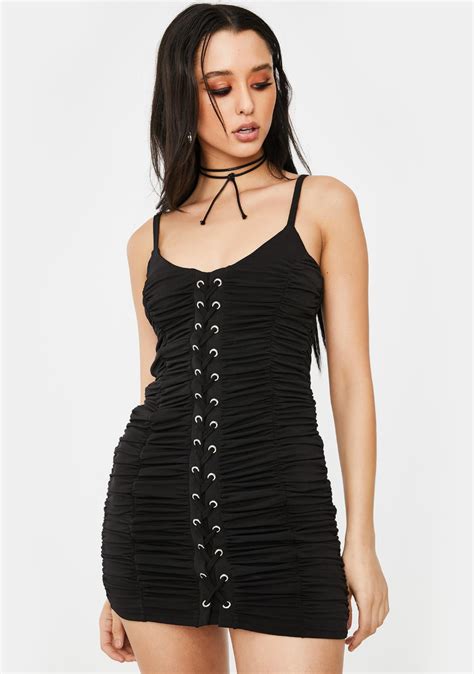 Poster Grl Ruched Lace Up Mini Dress Black Dolls Kill Mujeres