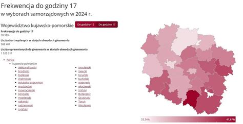 Wybory samorządowe 2024 Frekwencja w Kujawsko Pomorskiem o godz 17