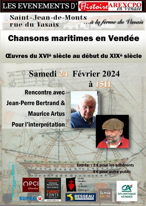 Conférence Chansons maritimes en Vendée Œuvres du XVI siècle au