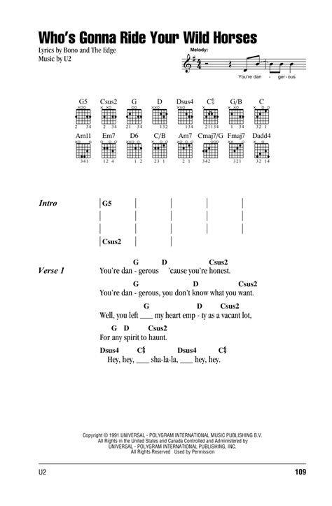 Who's Gonna Ride Your Wild Horses by U2 - Guitar Chords/Lyrics - Guitar ...