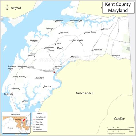 Map of Kent County, Maryland showing cities, highways & important ...