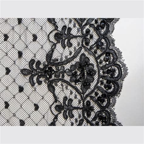 Black Chantilly Lace Sequined Floral Fabric 54 Wide Etsy