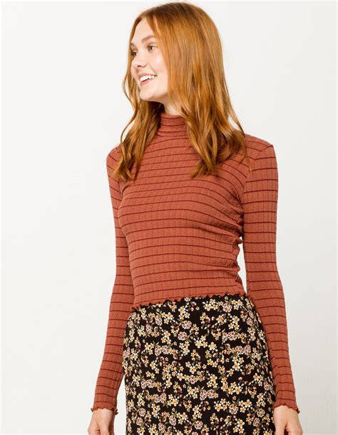 IVY MAIN Stripe Rust Womens Turtleneck Top RUST Tillys