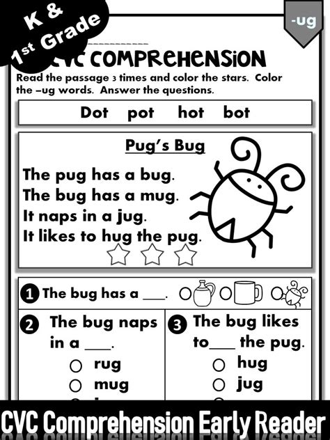 Phonics worksheets CVC comprehension early reader - Mrs Vanessa Wong