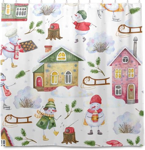 SKYSONIC Cartoon Cute Snowman Shower Curtain 72x72 Inch Waterproof