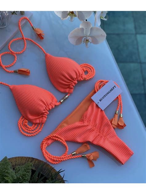 Ruotongsept Sexy Tanga Bikini Set 2022 Neue Blau Badeanzüge Für