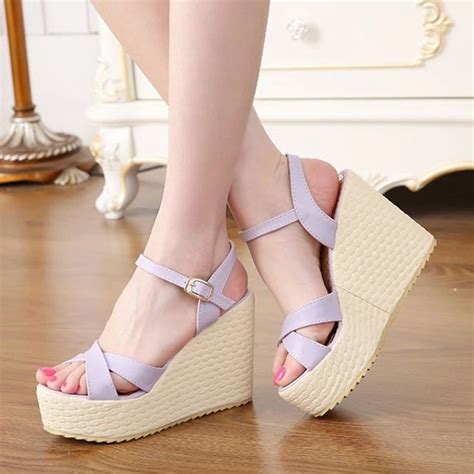 Korean Style Women Summer Wedges Chunky Heel Ankle Wrap Open The Toe F