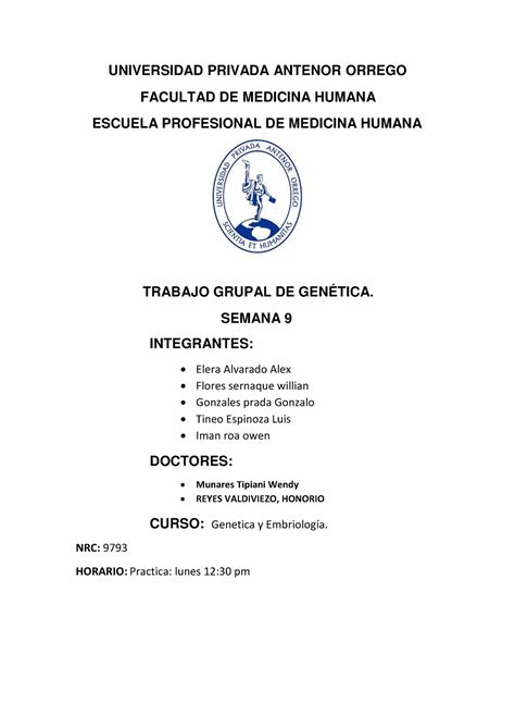 Semana Informe De Genetica Universidad Privada Antenor Orrego