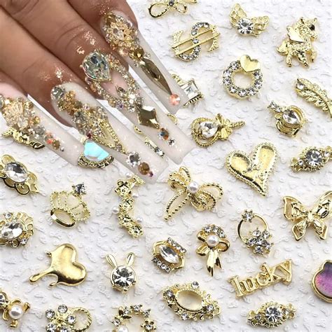 50pcs Random Gold Nail Charms Luxury Nail Rhinestones Nail