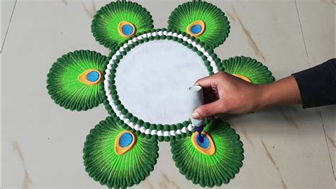 Unique Rangoli Design For Festivals Peacock Feather Rangoli Design