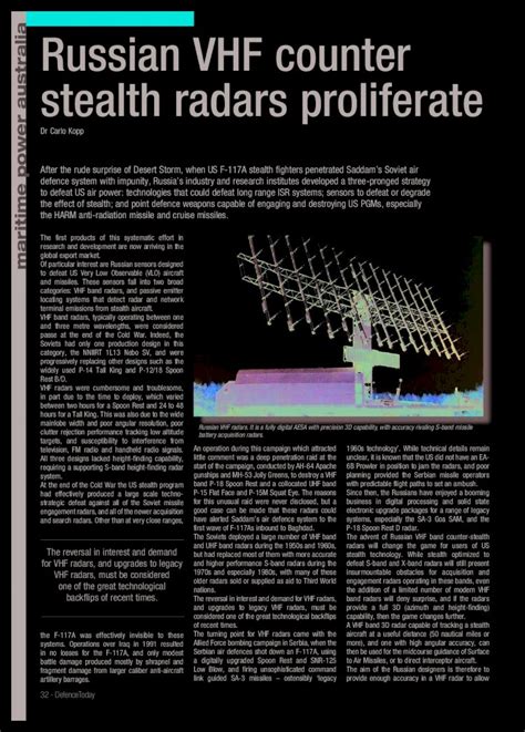 Pdf Russian Vhf Counter Stealth Radars Proliferate Dokumentips