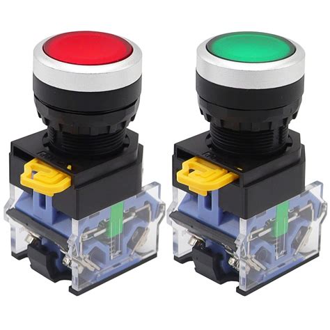 TWTADE 2pcs 22mm Panel Mount 10A 440V 1NO 1NC DPST Red Green