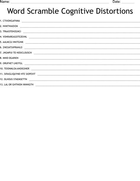 Cognitive Distortions Word Search WordMint