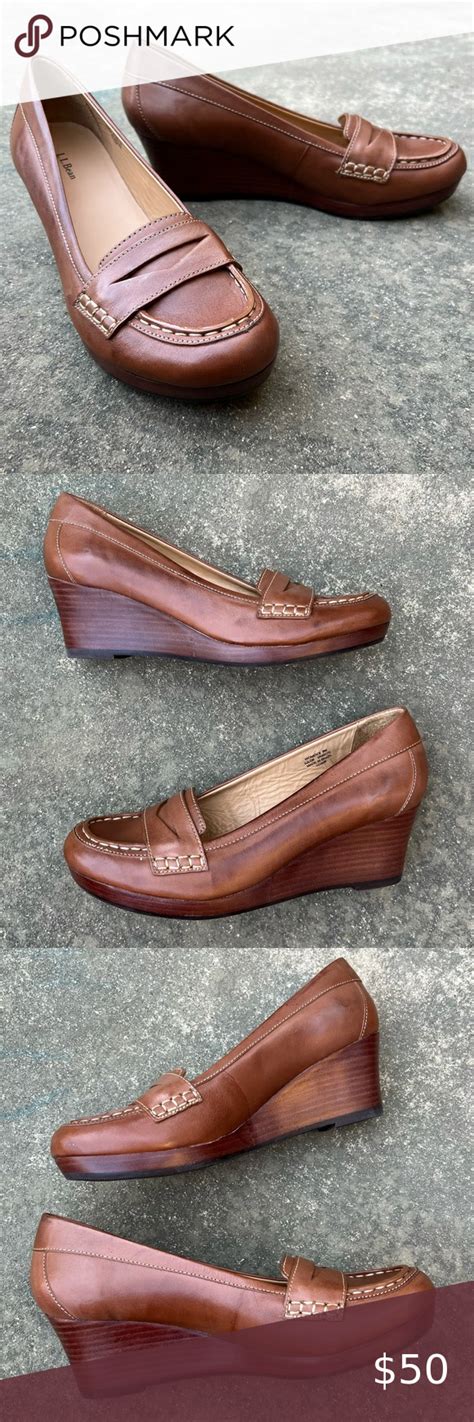 Ll Bean Harvest Leather Wedge Penny Loafers Size 9 Leather Wedges