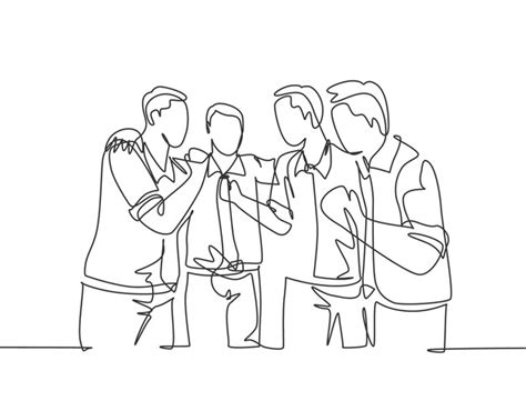 Premium Vector Single Continuous Line Drawing Of Happy Male Team