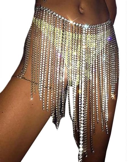 Fstrend Rhinestone Body Chains Crystal Dance Skirts Tassel Sexy Bikini