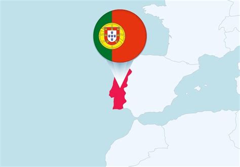 Europa Con El Mapa De Portugal Seleccionado Y El Icono De La Bandera De