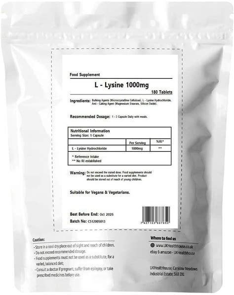 L Lysine 1000mg Tablets 180 180 Count Pack Of 1