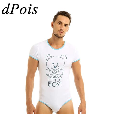 Adult Men One Piece Body Suit Man Lingerie Short Sleeves Press Crotch Printed Thong Bodysuit