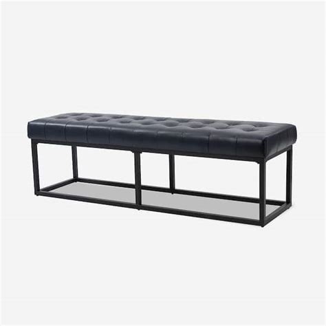 Jayden Creation Gabino In Wide Navy Genuine Leather Bedroom Bench