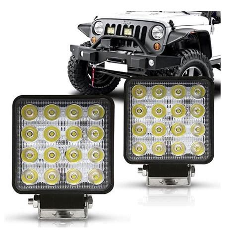 KIT 2 Farol Led Quadrado Redondo Milha 27w 48w 9 16 Leds Carro Moto