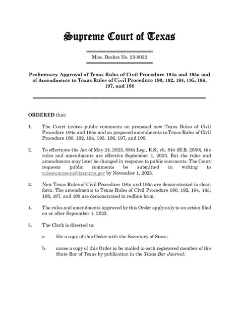 Fillable Online Preliminary Approval Of Texas Rules Of Civil Procedure 194a And Fax Email